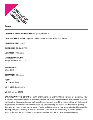 Fillable Online Diploma In Health And Social Care (QCF): Level 3 Fax ...