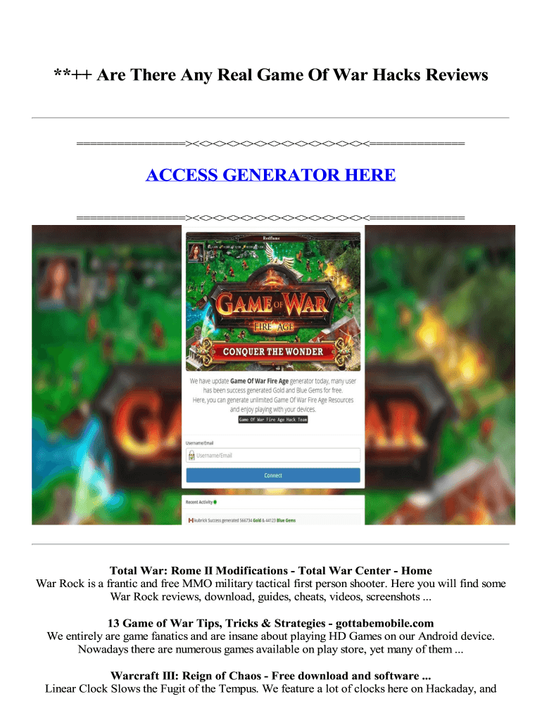 Fillable Online **++ Are There Any Real Game Of War Hacks Reviews Fax