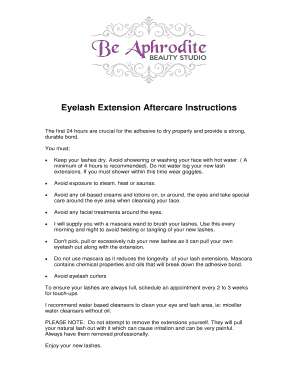 Fillable Online Eyelash Extension Aftercare Instructions Fax Email ...