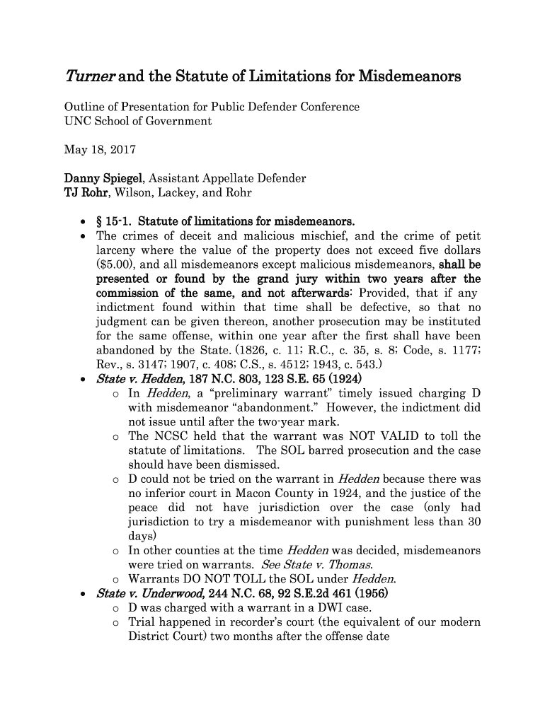 Fillable Online Turner and the Statute of Limitations for Misdemeanors