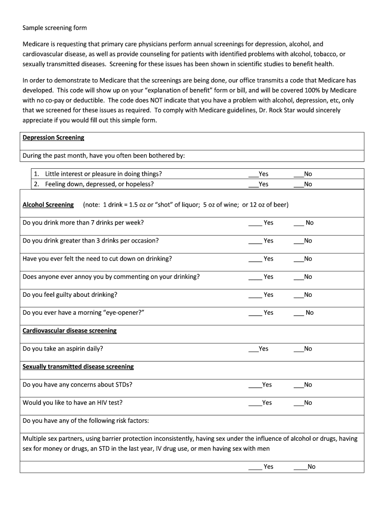 Fillable Online Sample screening form Fax Email Print - pdfFiller