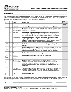 Food stand concession plan review checklist