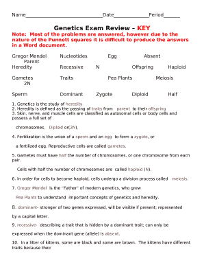 Genetics Exam Review KEY