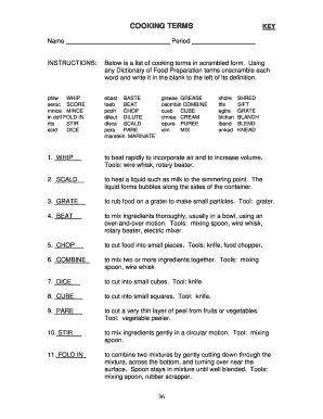 Cooking Terms Worksheet - Fill Online, Printable, Fillable, Blank | pdfFiller cooking-terms-worksheet-fill-online-printable-fillable-blank-pdffiller