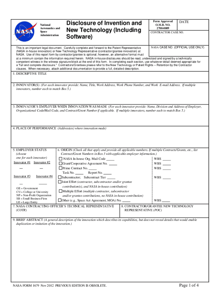 nasa form 1679 Preview on Page 1