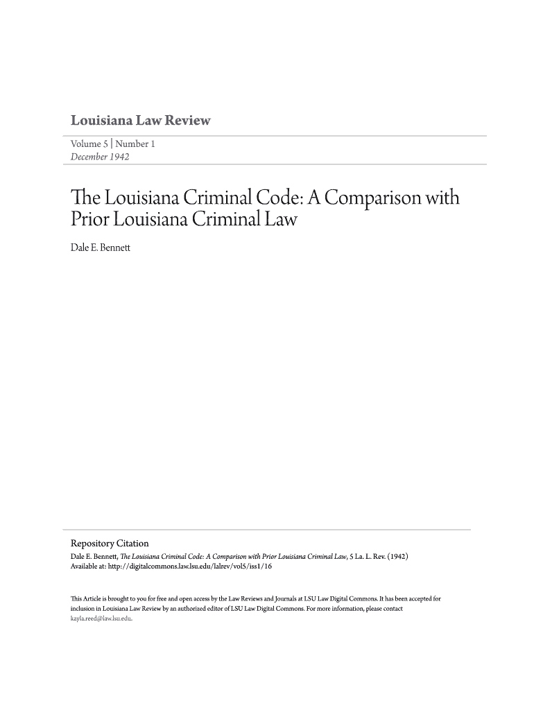 Fillable Online The Louisiana Criminal Code A Comparison with Fax