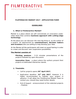 FILMTERACIVE MARKET 2017 - APPLICATION FORM