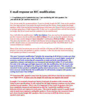 E-mail response on BIC modification: