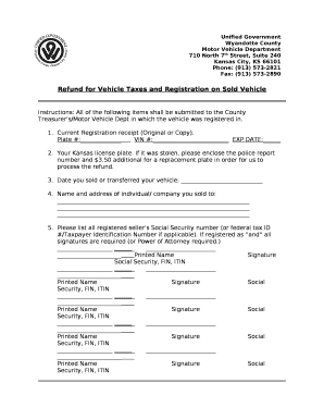 Refund for Vehicle Taxes and Registration on Sold Vehicle
