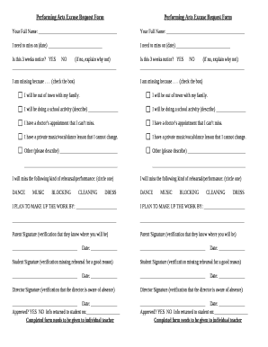 Performing Arts Excuse Request Form