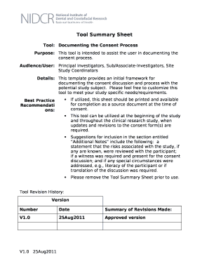 This tool is intended to assist the user in documenting the consent process