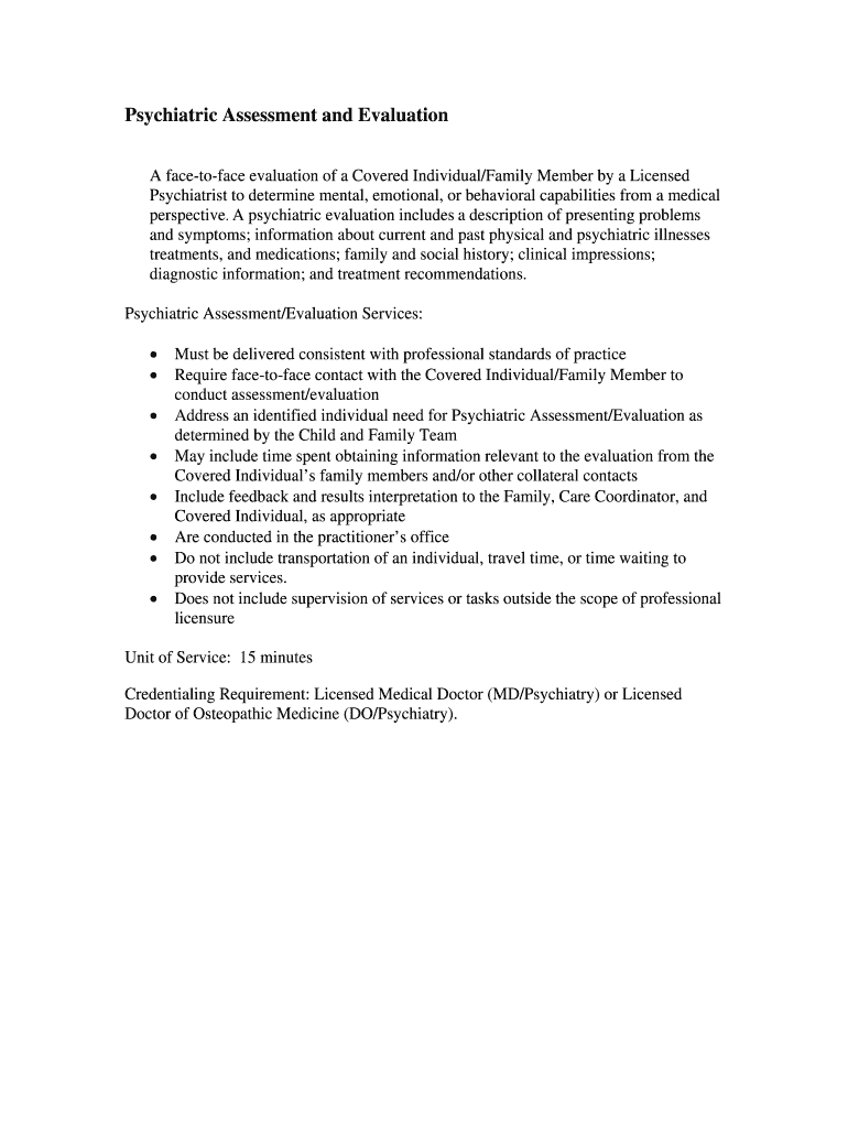 Fillable Online Psychiatric Assessment and Evaluation Fax Email Print