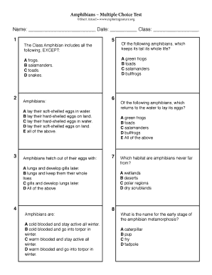 Fillable Online Amphibians Multiple Choice Test Fax Email Print - pdfFiller
