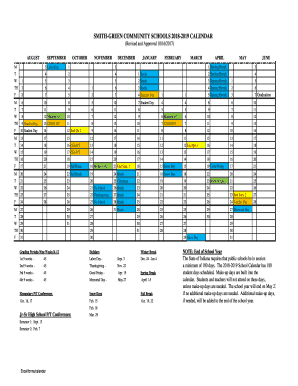 Fillable Online SMITH GREEN COMMUNITY SCHOOLS 2018 2019 CALENDAR Fax Email Print pdfFiller Fillable Online SMITH GREEN COMMUNITY SCHOOLS 2018 2019 CALENDAR Fax Email Print pdfFiller