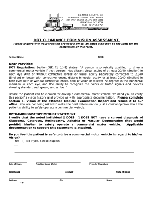 DOT CLEARANCE FOR: VISION ASSESSMENT