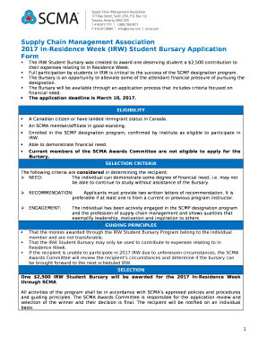 2017 In-Residence Week (IRW) Student Bursary Application Form