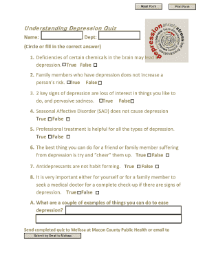 Fillable Online Understanding Depression Quiz Fax Email Print - pdfFiller