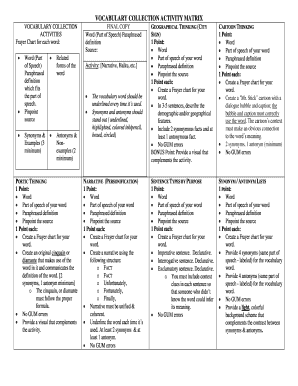Fillable Online VOCABULARY COLLECTION ACTIVITY MATRIX Fax Email Print ...