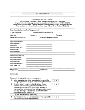 Prior Authorization Form for Evzio Narcan