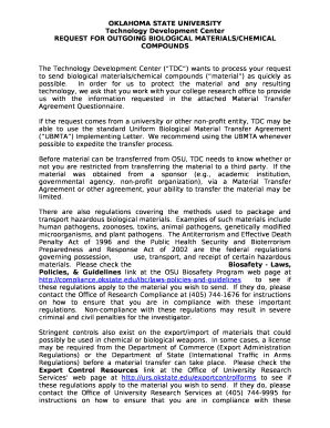 The Technology Development Center (TDC) wants to process your request to send biological materials/chemical compounds (material) as quickly as possible