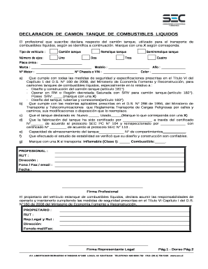 El profesional que suscribe declara respecto del camin tanque, utilizado para el transporte de combustibles lquidos, segn se identifica a continuacin