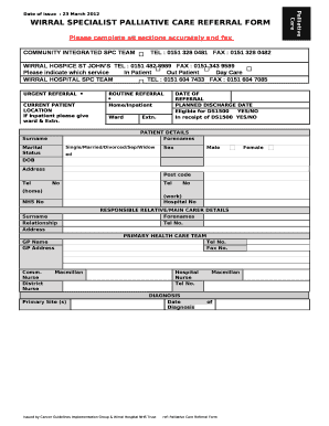 WIRRAL SPECIALIST PALLIATIVE CARE REFERRAL FORM