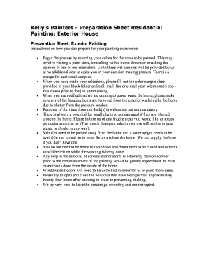 Fillable Online Kelly's Painters - Preparation Sheet Residential Fax Email Print - pdfFiller
