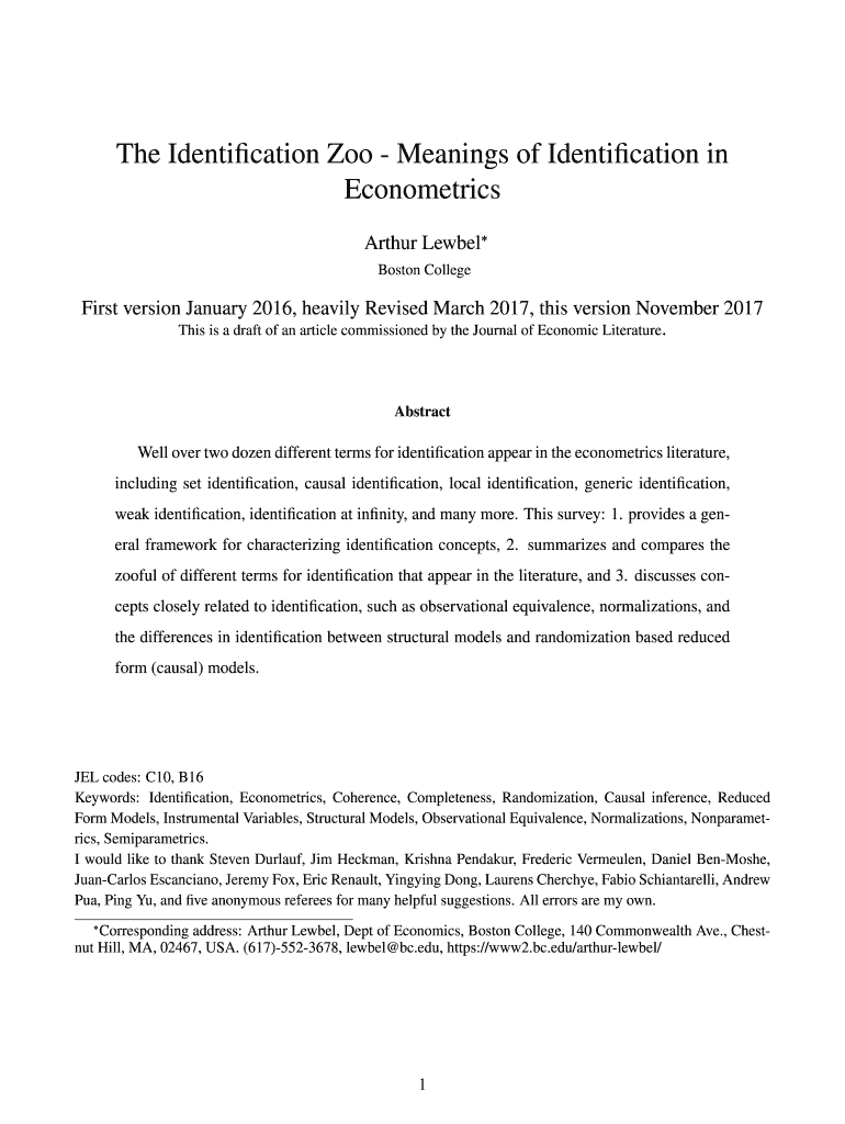 Fillable Online The Identification Zoo Meanings of Identification in