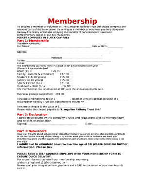 To become a member or volunteer of The Llangollen Railway Trust Ltd please complete the relevant parts of the form below