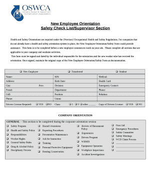 Health and Safety Orientations are required under the Province Occupational Health and Safety Regulations