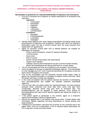 HYPNOTIC AND ANXIOLYTIC REDUCTION/WITHDRAWAL RESOURCES