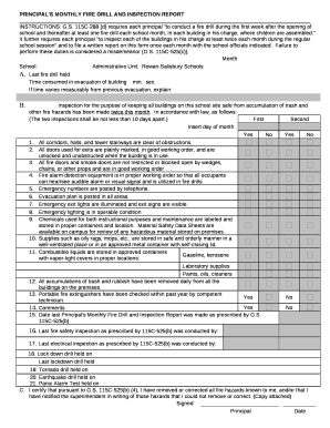 PRINCIPAL'S MONTHLY FIRE DRILL AND INSPECTION REPORT