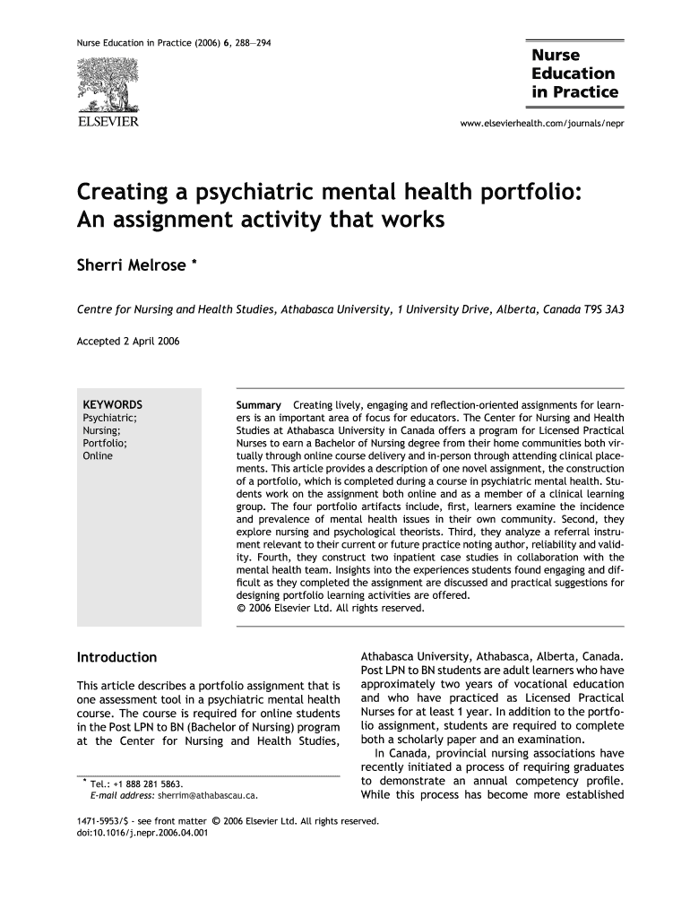 Fillable Online Creating a psychiatric mental health portfolio Fax