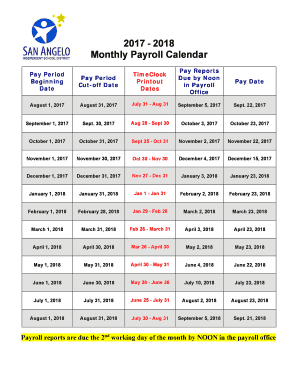 Fillable Online Monthly Payroll Calendar Fax Email Print - pdfFiller