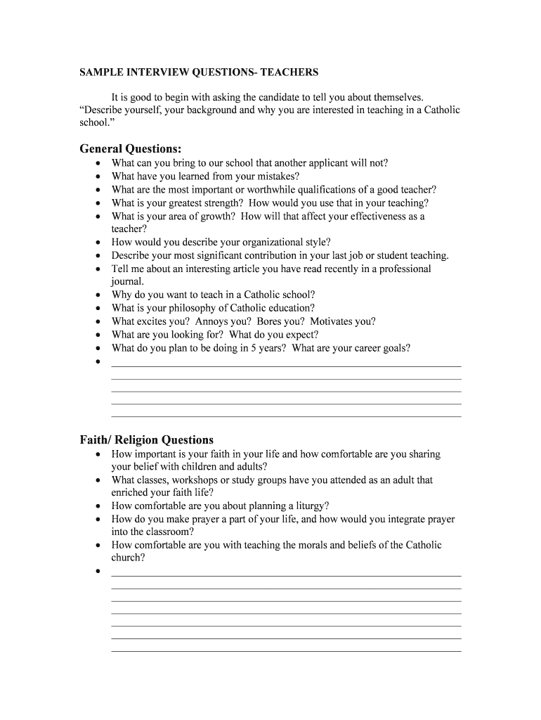Fillable Online SAMPLE INTERVIEW QUESTIONS- TEACHERS Fax Email Print ...