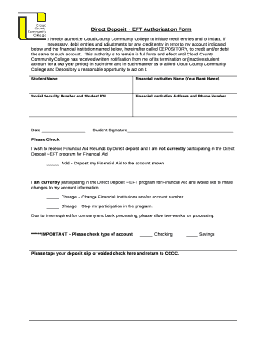 Direct Deposit EFT Authorization Form