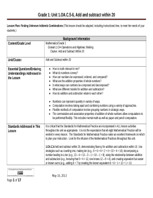 Lesson Plan: Finding Unknown Addends Combinations (This lesson should be adapted, including instructional time, to meet the needs of your students