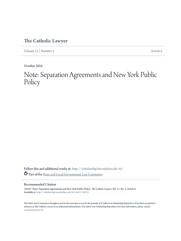 Fillable Online Note: Separation Agreements and New York Public Fax ...