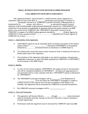 This Agreement betweenaward recipient , a small business concern organized as a corporation under the laws of the State ofand having a principal place of business at (hereinafter referred to as "COMPANY") and the University of