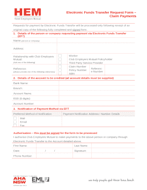 Details of the person or company requesting payment via Electronic Funds Transfer (EFT)