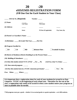 eSIS/EMIS REGISTRATION FORM