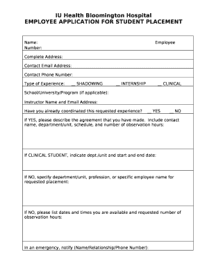 EMPLOYEE APPLICATION FOR STUDENT PLACEMENT