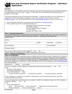 This application is for verifiers who want to provide services to verify greenhouse gas emissions reports as required by the Clean Air Rule, Chapter 173-442 WAC and the Greenhouse Gas Reporting Rule, Chapter 173-441 WAC