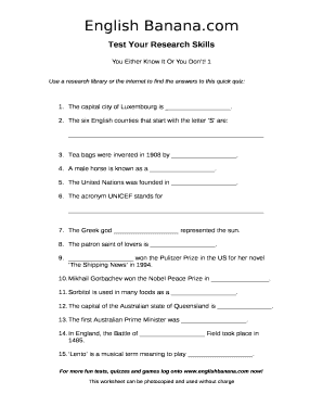Use a research library or the internet to find the answers to this quick quiz: