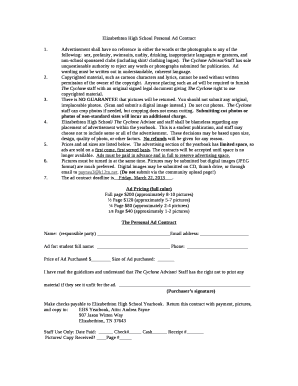 Elizabethton High School Personal Ad Contract