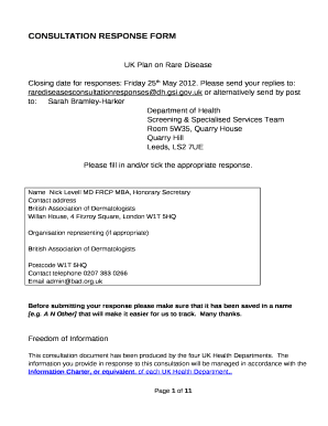 Closing date for responses: Friday 25th May 2012