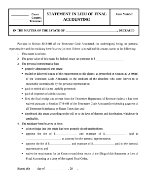 Statement in lieu of final accounting