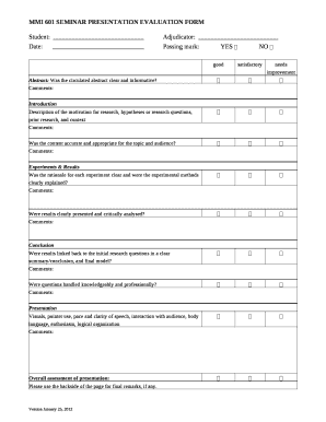 MMI 601 SEMINAR PRESENTATION EVALUATION FORM