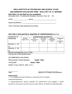 END SEMESTER EVALUATION FORM - BITS C797T Ph