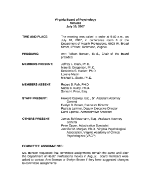 , on July 10, 2007, in conference room 3 of the Department of Health Professions, 6603 W